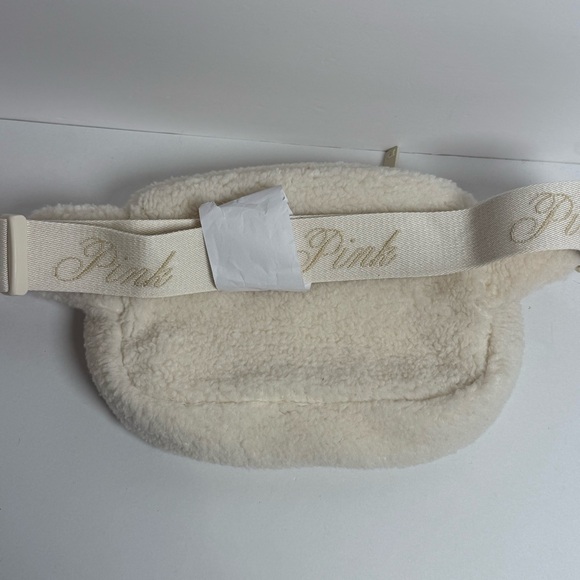 Victoria's Secret Pink Sherpa Belt Bag Fanny Pack White/cream & Stretch Belt New - Picture 8 of 12
